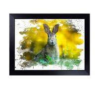 Cushioned Lap Tray with Bean Bag Base for Laptop & Eating - Rabbit Hare In A Meadow Design | Padded Lap Desk for Sofa, Bed & Work | Portable TV Dinner & Breakfast Tray, Easy Clean Surface