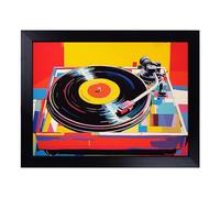 Cushioned Lap Tray with Bean Bag Base for Laptop & Eating - Record Player Pop Art Design | Padded Lap Desk for Sofa, Bed & Work | Portable TV Dinner & Breakfast Tray, Easy Clean Surface