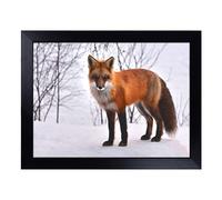 Cushioned Lap Tray with Bean Bag Base for Laptop & Eating - Red Fox In Winter Forest No.2 Design | Padded Lap Desk for Sofa, Bed & Work | Portable TV Dinner & Breakfast Tray, Easy Clean Surface