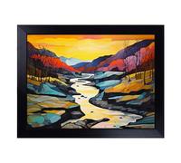 Cushioned Lap Tray with Bean Bag Base for Laptop & Eating - River Colour Field Design | Padded Lap Desk for Sofa, Bed & Work | Portable TV Dinner & Breakfast Tray, Easy Clean Surface