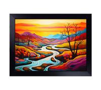 Cushioned Lap Tray with Bean Bag Base for Laptop & Eating - River Colour Field No.2 Design | Padded Lap Desk for Sofa, Bed & Work | Portable TV Dinner & Breakfast Tray, Easy Clean Surface