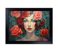 Cushioned Lap Tray with Bean Bag Base for Laptop & Eating - Rose Art Deco No.3 Design | Padded Lap Desk for Sofa, Bed & Work | Portable TV Dinner & Breakfast Tray, Easy Clean Surface