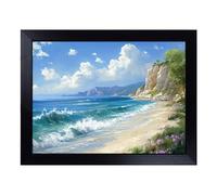 Cushioned Lap Tray with Bean Bag Base for Laptop & Eating - Seascape Ocean Design | Padded Lap Desk for Sofa, Bed & Work | Portable TV Dinner & Breakfast Tray, Easy Clean Surface