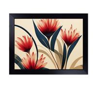 Cushioned Lap Tray with Bean Bag Base for Laptop & Eating - Serene Flowers Art Deco Design | Padded Lap Desk for Sofa, Bed & Work | Portable TV Dinner & Breakfast Tray, Easy Clean Surface