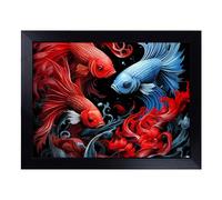 Cushioned Lap Tray with Bean Bag Base for Laptop & Eating - Siamese Fighting Fish Gothic Art No.2 Design | Padded Lap Desk for Sofa, Bed & Work | Portable TV Dinner & Breakfast Tray, Easy Clean