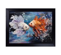 Cushioned Lap Tray with Bean Bag Base for Laptop & Eating - Siamese Fish Action No.2 Design | Padded Lap Desk for Sofa, Bed & Work | Portable TV Dinner & Breakfast Tray, Easy Clean Surface