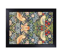 Cushioned Lap Tray with Bean Bag Base for Laptop & Eating - Strawberry Thief Vol.1 Print By William Morris Pattern | Padded Lap Desk for Sofa, Bed & Work | Portable TV Dinner & Breakfast Tray