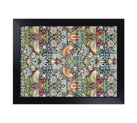 Cushioned Lap Tray with Bean Bag Base for Laptop & Eating - Strawberry Thief Vol.2 Print By William Morris Pattern | Padded Lap Desk for Sofa, Bed & Work | Portable TV Dinner & Breakfast Tray