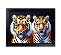Cushioned Lap Tray with Bean Bag Base for Laptop & Eating - Symmetrical Tigers Design | Padded Lap Desk for Sofa, Bed & Work | Portable TV Dinner & Breakfast Tray, Easy Clean Surface