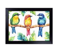 Cushioned Lap Tray with Bean Bag Base for Laptop & Eating - Three Tropical Birds Design | Padded Lap Desk for Sofa, Bed & Work | Portable TV Dinner & Breakfast Tray, Easy Clean Surface