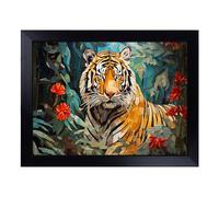 Cushioned Lap Tray with Bean Bag Base for Laptop & Eating - Tiger Art Deco No.3 Design | Padded Lap Desk for Sofa, Bed & Work | Portable TV Dinner & Breakfast Tray, Easy Clean Surface