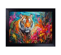 Cushioned Lap Tray with Bean Bag Base for Laptop & Eating - Tiger Colour Field No.2 Design | Padded Lap Desk for Sofa, Bed & Work | Portable TV Dinner & Breakfast Tray, Easy Clean Surface