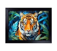Cushioned Lap Tray with Bean Bag Base for Laptop & Eating - Tiger Geometric No.2 Design | Padded Lap Desk for Sofa, Bed & Work | Portable TV Dinner & Breakfast Tray, Easy Clean Surface
