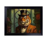 Cushioned Lap Tray with Bean Bag Base for Laptop & Eating - Tiger Victorian Art Design | Padded Lap Desk for Sofa, Bed & Work | Portable TV Dinner & Breakfast Tray, Easy Clean Surface