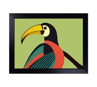 Cushioned Lap Tray with Bean Bag Base for Laptop & Eating - Toucan Bird Art Deco Abstract Design | Padded Lap Desk for Sofa, Bed & Work | Portable TV Dinner & Breakfast Tray, Easy Clean Surface