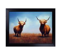 Cushioned Lap Tray with Bean Bag Base for Laptop & Eating - Two Highland Cows Vol.3 Design | Padded Lap Desk for Sofa, Bed & Work | Portable TV Dinner & Breakfast Tray, Easy Clean Surface