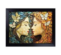 Cushioned Lap Tray with Bean Bag Base for Laptop & Eating - Two Woman Design | Padded Lap Desk for Sofa, Bed & Work | Portable TV Dinner & Breakfast Tray, Easy Clean Surface