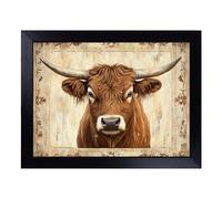 Cushioned Lap Tray with Bean Bag Base for Laptop & Eating - Vintage Highland Cow Vol.2 Design | Padded Lap Desk for Sofa, Bed & Work | Portable TV Dinner & Breakfast Tray, Easy Clean Surface