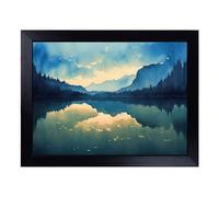 Cushioned Lap Tray with Bean Bag Base for Laptop & Eating - Watercolour Forest Lake Vol.6 Design | Padded Lap Desk for Sofa, Bed & Work | Portable TV Dinner & Breakfast Tray, Easy Clean Surface