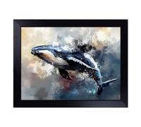 Cushioned Lap Tray with Bean Bag Base for Laptop & Eating - Whale Composition Design | Padded Lap Desk for Sofa, Bed & Work | Portable TV Dinner & Breakfast Tray, Easy Clean Surface