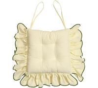 Cushioned Seat Cushion 45x45 cm with Ruffles & Ties - Non-Slip Cotton for Rustic Kitchen, Dining Room or Office - Shabby Chic Country Style, Fabric (Ivory, 2pcs)
