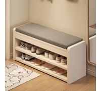 Cushioned Shoe Bench, 2-Tier Fabric Upholstered Shoe Rack Organizer for Entryway, Bedroom & Dorm, Stylish Warm White Storage Solution, Size 60cm/23.6in