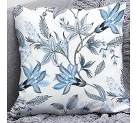 Cushions 50x50cm Blue Grey Flower Cushions Cotton Linen Outdoor Cushions for Living Room Sofa Bedroom Office Cushion with Invisible Zipper Decorative Square Garden Cushions
