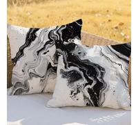 Cushions Waterproof Black And White Cushion Covers 16x16in Throw Pillowcase Set of 2 Marble Decorative Pillows With Lnvisible Zipper for Garden Furniture Balcony Autumn Winter Decorative Gift RC-395