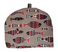 CUSHIONS2U Modern Scandi Fish Print Red Brown Black White Large Tea Cosy