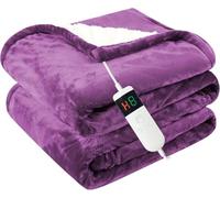 Cushious Heated Electric Blanket Throw 130x160cm, 10 Settings Heating,1-8h Timer Auto-Off, Overheat Protection, Machine Washable, Flannel and Sherpa Heated Blanket for Sofa Bed, Office