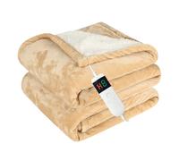 Cushious Heated Electric Blanket Throw 150x200cm, 10 Settings Heating,1-8h Timer Auto-Off, Overheat Protection, Machine Washable, Flannel and Sherpa Heated Blanket for Sofa Bed, Office