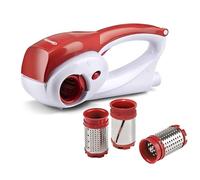 Cushore Electric Hard Cheese Grater, Model CES03D, Red, Stainless Steel, Automatic, Cordless, 3 Interchangeable Blades, Easy to Clean
