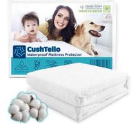 CushTello™ 100% Waterproof Mattress Protector Queen Size Bed Cover - 180gsm Soft Cotton Blend Queen Size Mattress Protector Waterproof Bed Cover - Noiseless, Breathable, Machine Washable & Dryable