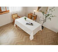 CUSHY HOME Oxford Polyester Tablecloth 140x220 cm - Water-Resistant, Decorative & Durable Table Cover for Dining Room, Kitchen & Parties 140x220 cm White