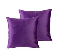 CUSHY HOME Pack of 2 Velvet Soft Decorative Square Throw Pillow Case Cushion Covers Pillowcases for Livingroom Sofa Bedroom with Invisible Zipper 45cm x 45cm 18x18 Inch Set of Two Purple