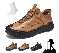 Cushygait Boots for Men, Men’s Vintage Leather Hiking Shoes - Orthopedic Arch Support Wide Toe Box Waterproof Breathable Hand-Sewn Non-Slip Lightweight Shoes for Driving & Walking(Brown,43 EU)