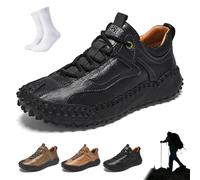 Cushygait Boots for Men, Men’s Vintage Leather Hiking Shoes - Orthopedic Arch Support Wide Toe Box Waterproof Breathable Hand-Sewn Non-Slip Lightweight Shoes for Driving & Walking(Black,40 EU)