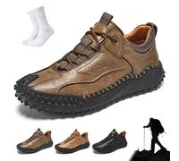 Cushygait Boots for Men, Men’s Vintage Leather Hiking Shoes - Orthopedic Arch Support Wide Toe Box Waterproof Breathable Hand-Sewn Non-Slip Lightweight Shoes for Driving & Walking(Khaki,48 EU)