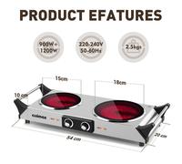 Cusimax 2100W Portable Ceramic Dual Hot Plate with Handle 2.5kg in Black Cusimax Black
