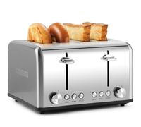Cusimax 4 Slices Toaster, Stainless Steel Toaster with 4 Extra-Wide Bread Slots and 6 Variable Browning Shade Controls, Featuring with Defrost/Reheat/Cancel Settings, Removable Crumb Tray