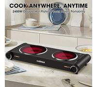 Cusimax Compact Dual Hob Hot Plate with Stainless Steel Design in Black Cusimax Black