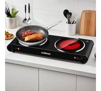Cusimax Compact Electric Hot Plate Dual Control 2400W Stainless Steel in Black Cusimax Black