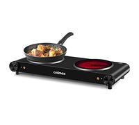 CUSIMAX Double Electric Hob, Portable Ceramic Hot Plate, 2400W Camping Hob | Works with All Cookware/Dual Temperature Control/Infrared Cooktop/Crystal Glass Plate/Overheating Protection/Stainless Steel