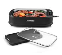 CUSIMAX Electric Grill, Smokeless Indoor Grill & Griddle, 1500W, with LED Smart Display & Tempered Glass Lid, Adjustable Temperature, Non-stick, Black