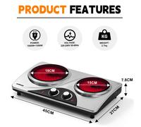 Cusimax Portable Cooktop Glass Heating Plate, 2100W, Infrared Burners, 2.7kg in Silver Cusimax Silver