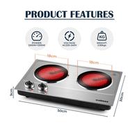 Cusimax Portable Electric Ceramic Hot Plate with 2 Burner, 2400W, 3.05kg in Silver Cusimax Silver