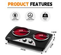 Cusimax Portable Hot Plate, 2100W Double Burners, Heat-Up in Seconds, 2.7kg in Black Cusimax Black