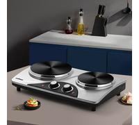 Cusimax Powerful Electric Double Hot Plate With Temperature Controls And Easy Clean Design Silver