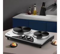 Cusimax Powerful Electric Double Hot Plate with Temperature Controls in Silver Cusimax Silver