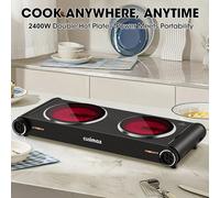 Cusimax Stylish Dual Hot Plate 2400W Compact Stainless Steel With Dual Temperature Control
